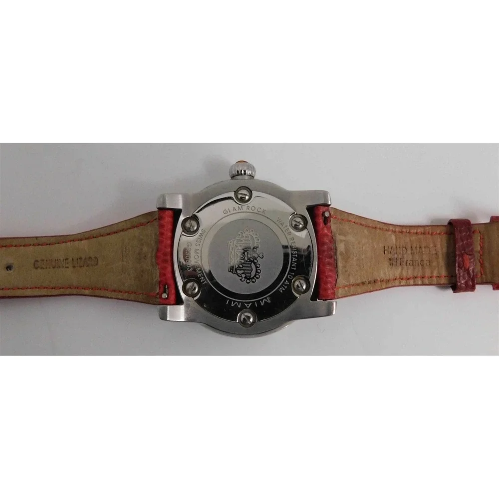 Glam Rock‎ GR30003 Large Silver Face Watch Red Reptile Leather Strap